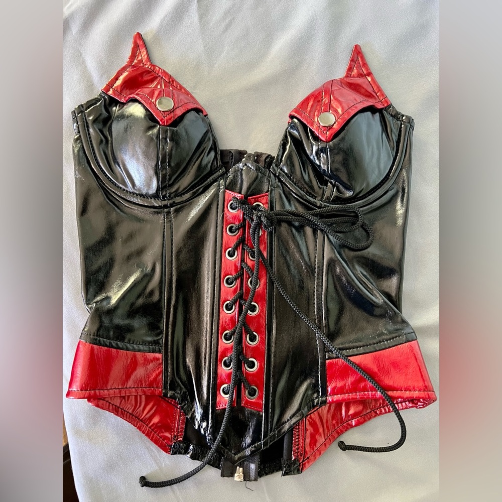 Lip Service Black & Red Laced Vinyl Corset